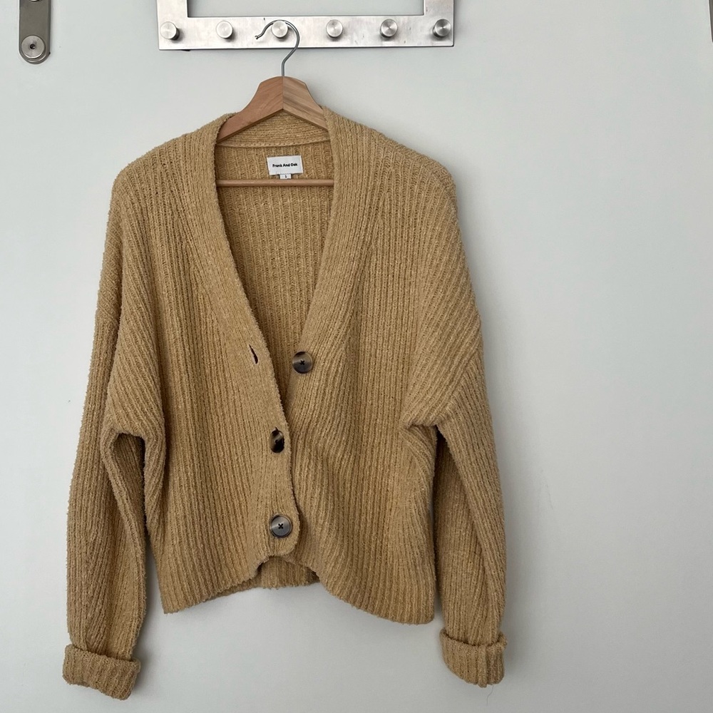 Frank and Oak Textured Boucle Organic Cotton Cardigan - Size Large, Beige
